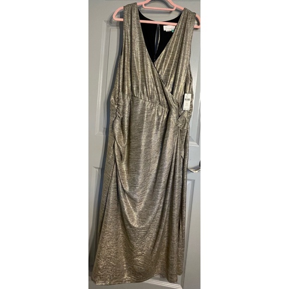 Anthropologie Kari Metallic Midi Dress Gold NWT SZ 2X - Picture 5 of 15